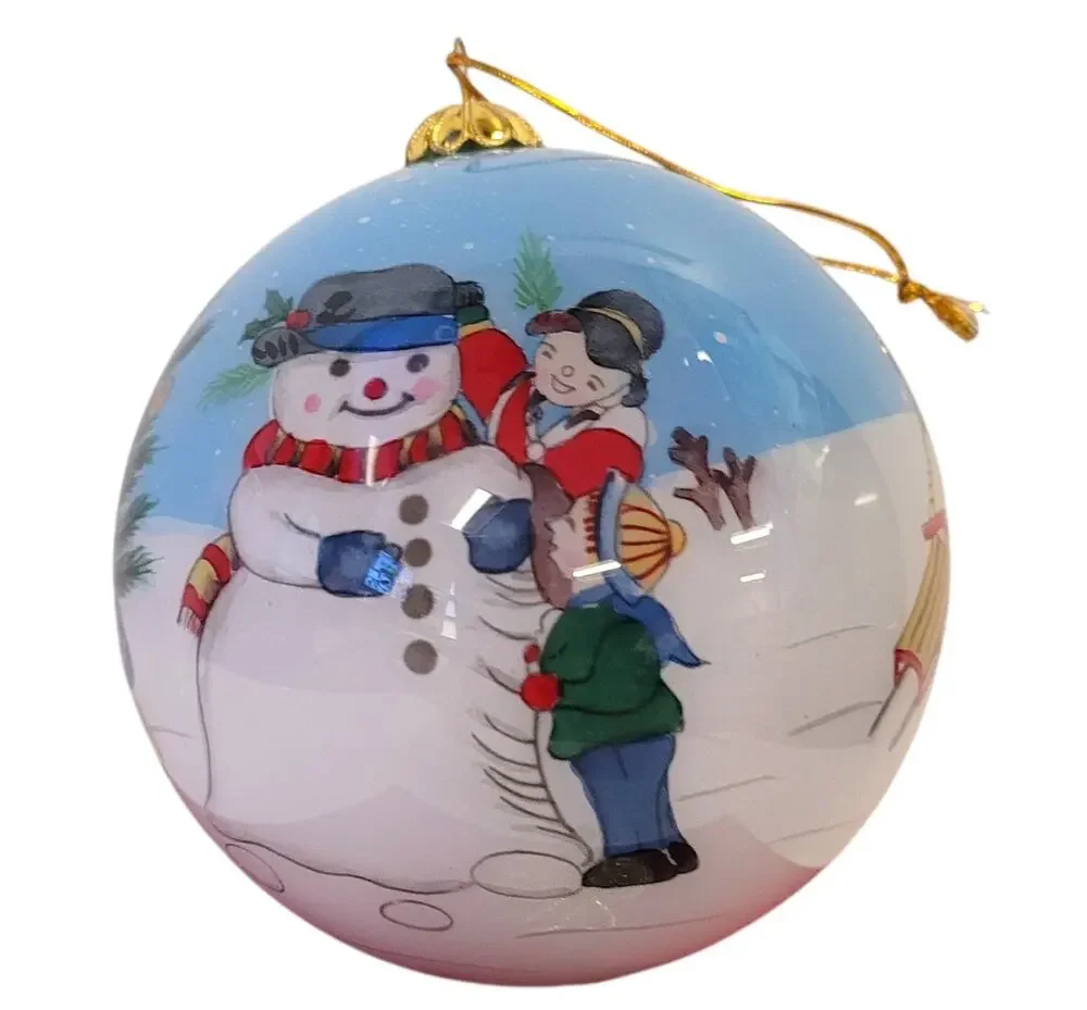 Pier One Li Bien Hand Painted Glass Ornament Snowman with Box 4